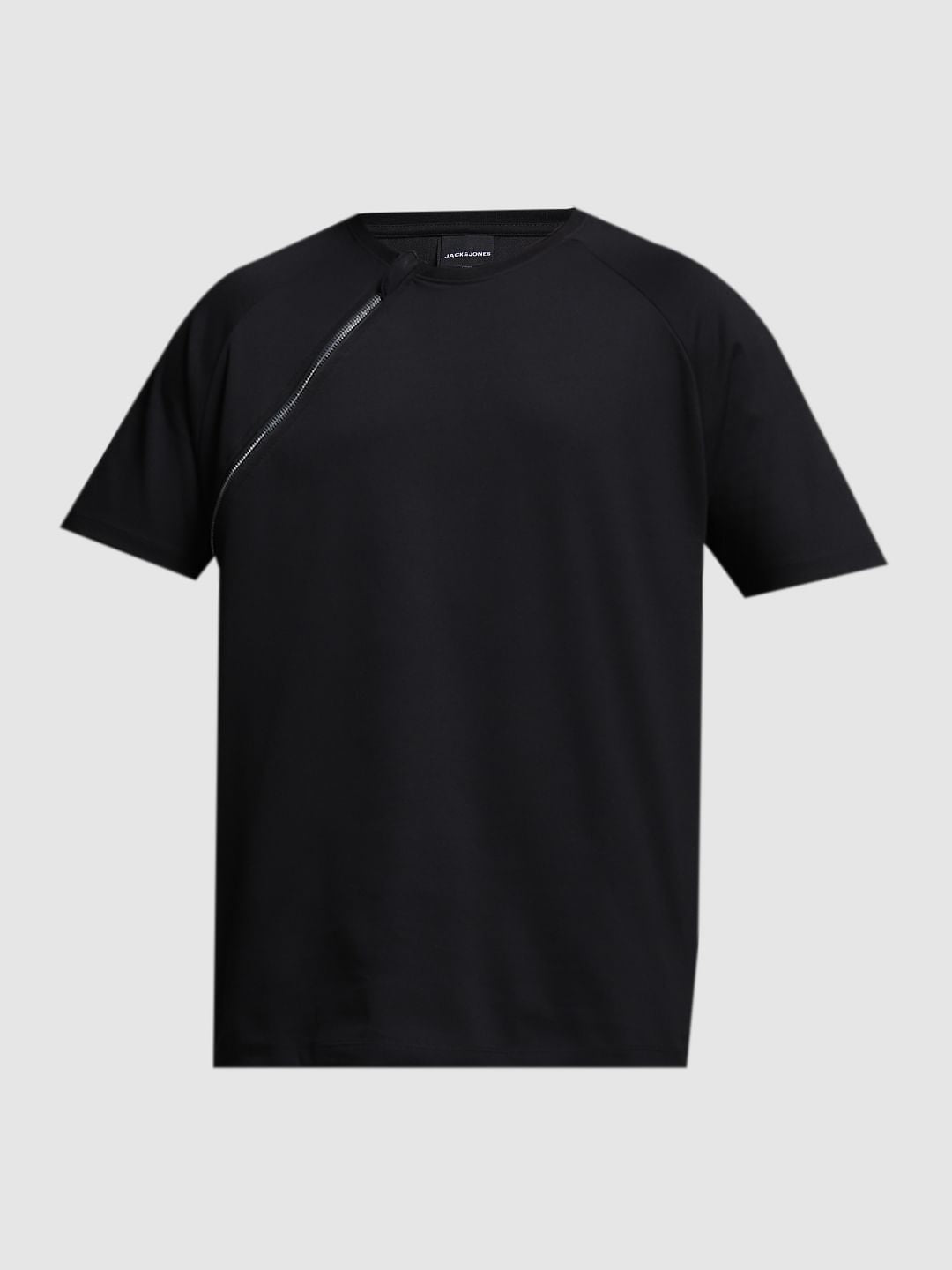 Black Zip Detailing Cotton T-shirt