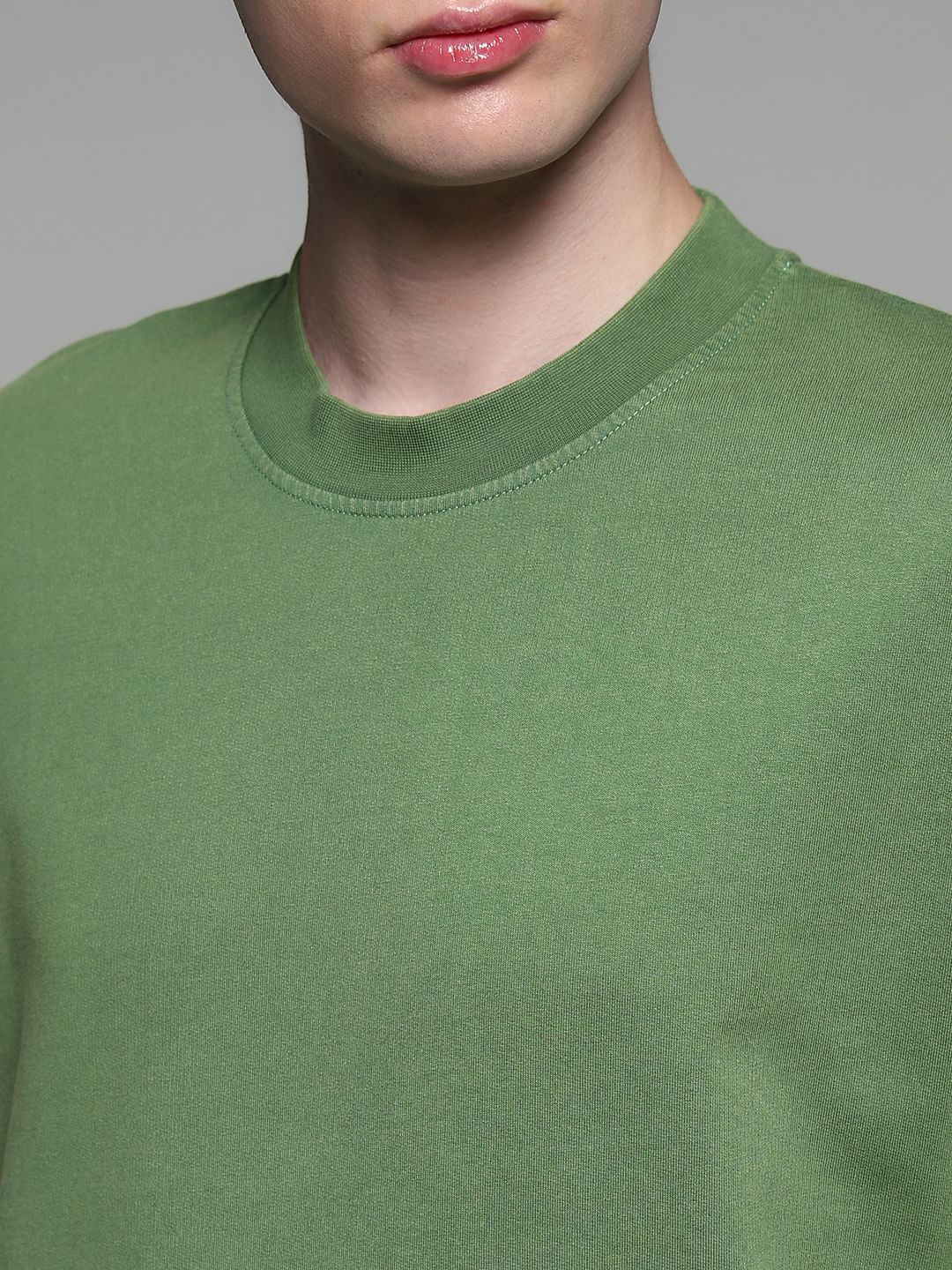 Green Cotton Crew Neck T-shirt