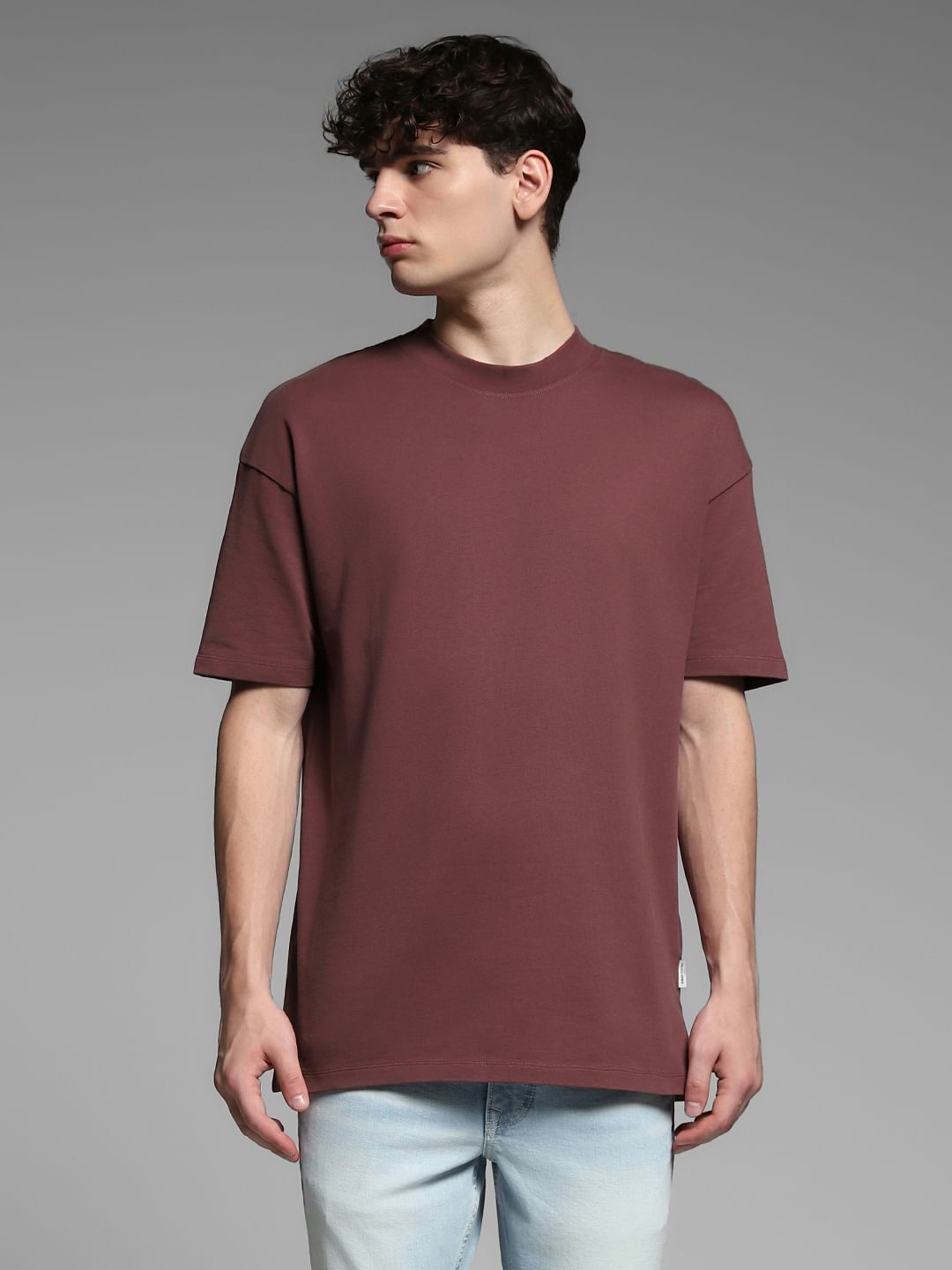 Brown Cotton Crew Neck T-shirt