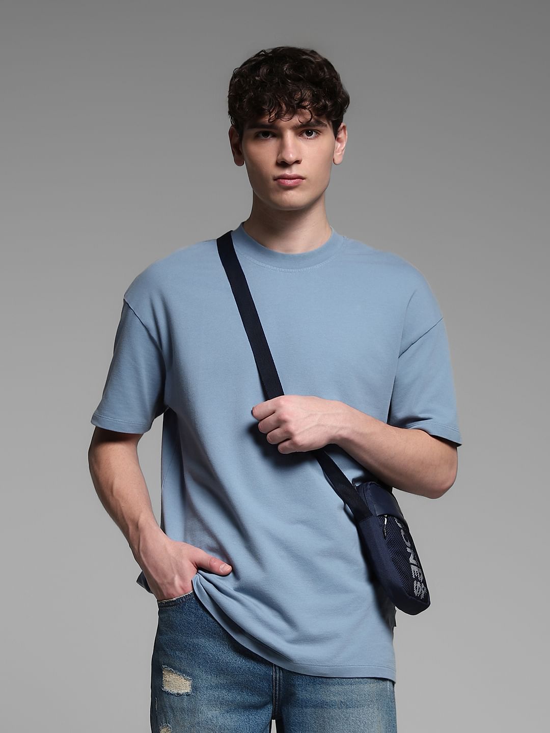 Blue Cotton Crew Neck T-shirt - Main Image