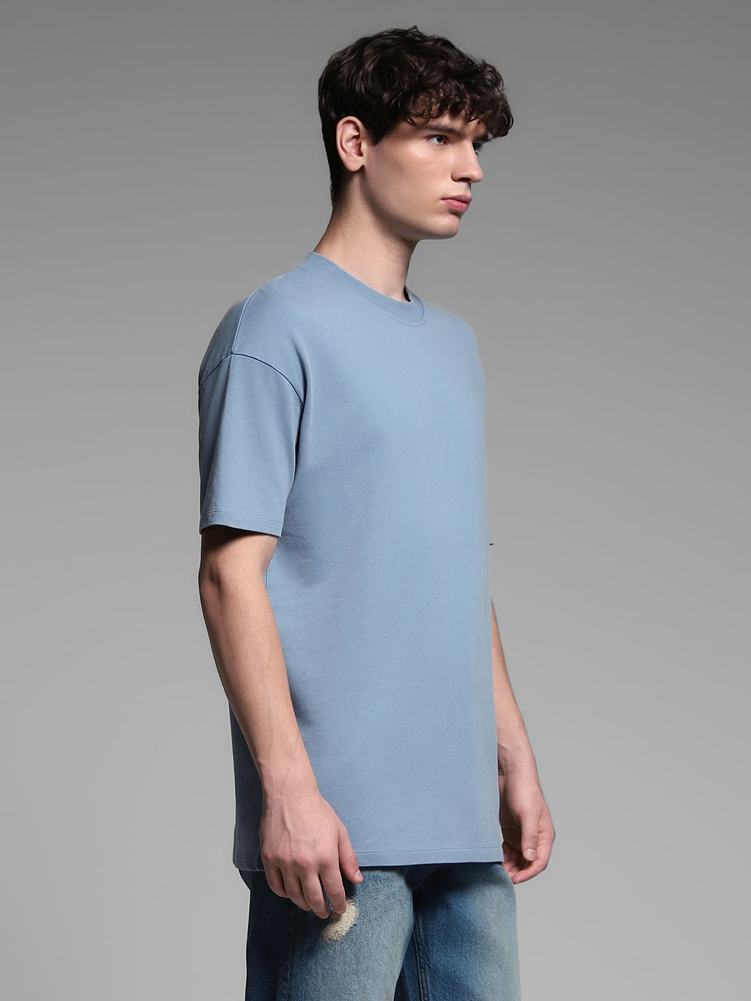 Blue Cotton Crew Neck T-shirt