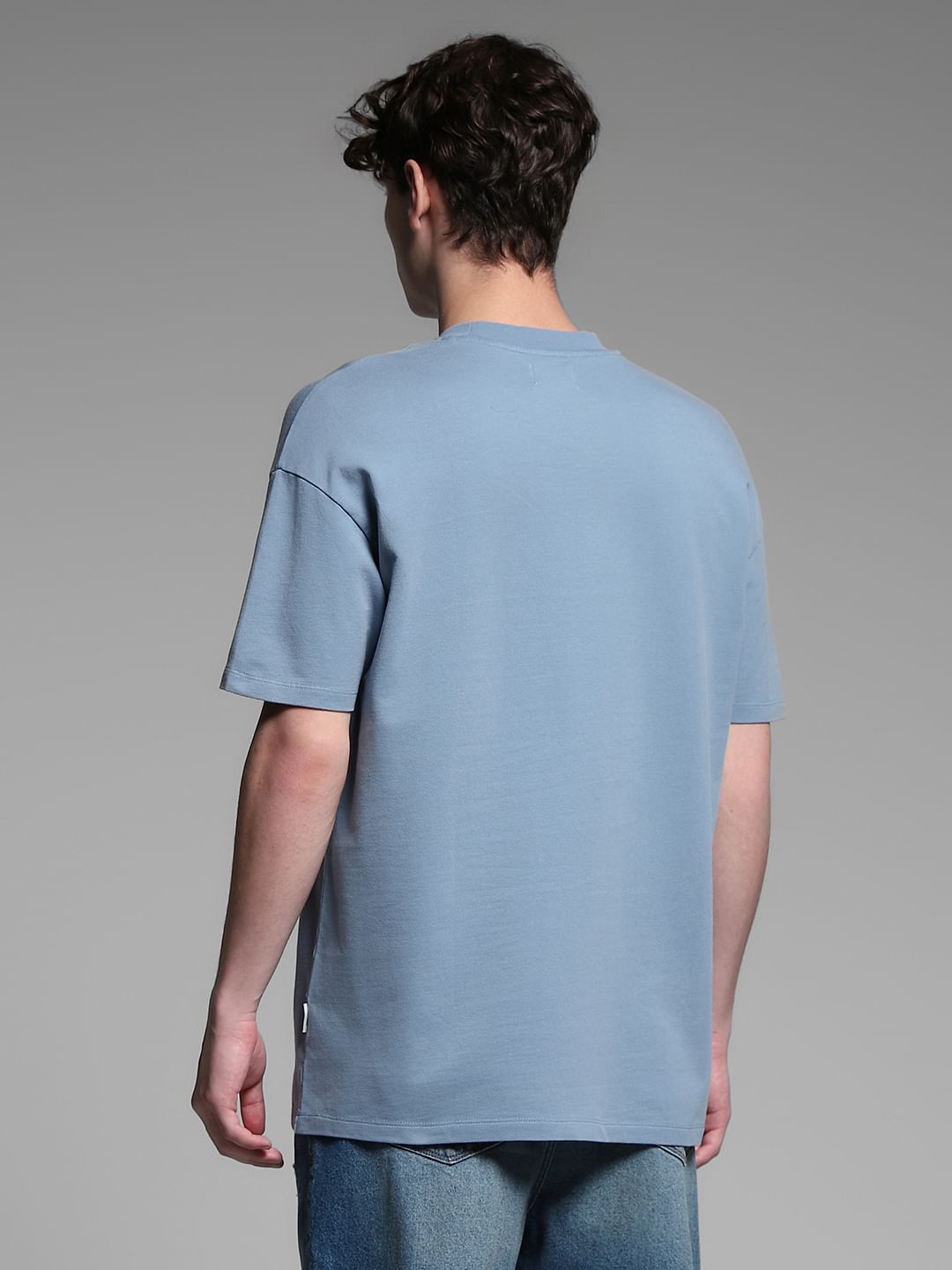 Blue Cotton Crew Neck T-shirt