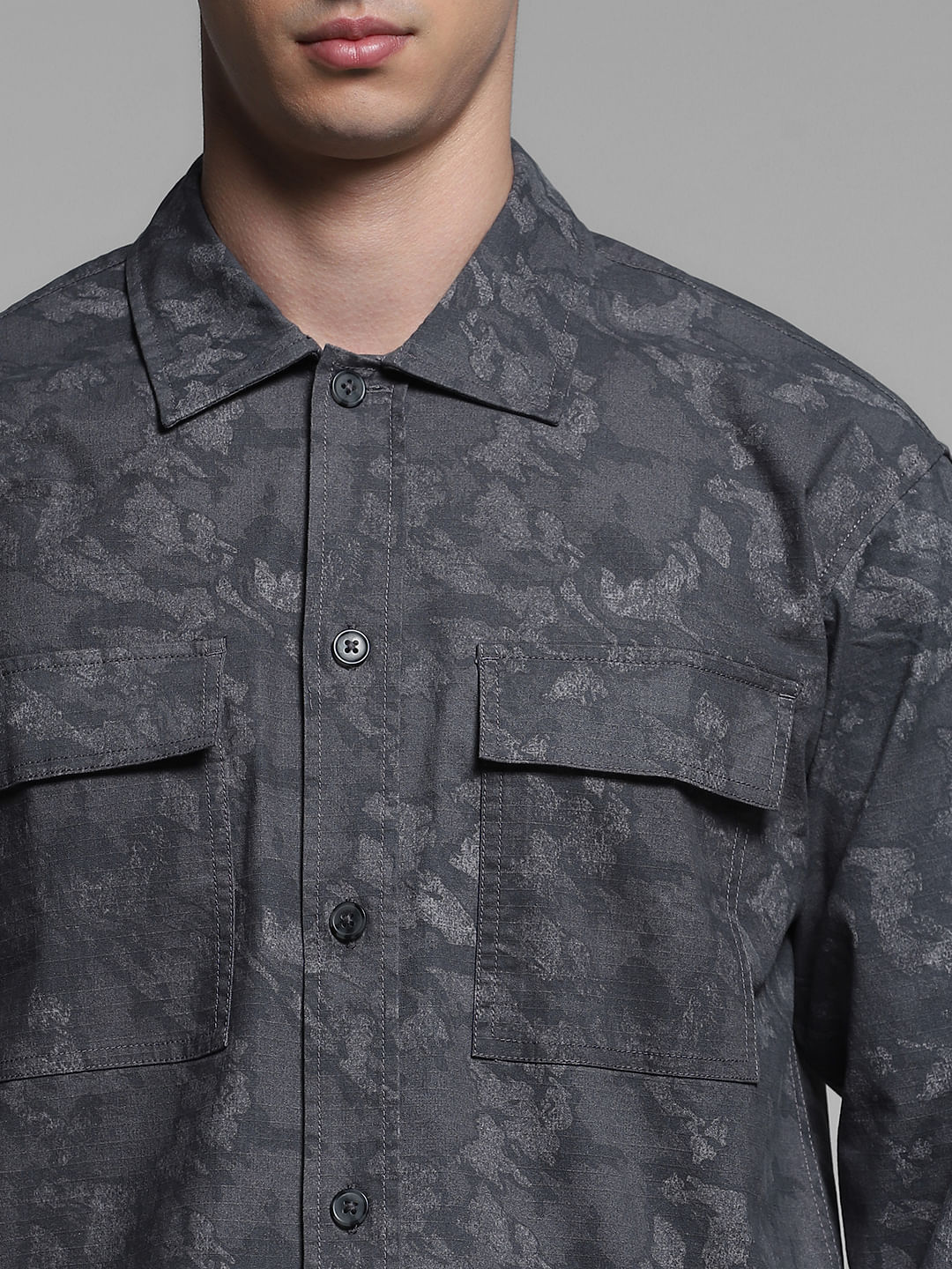 Dark Grey Printed Cotton Overshirt