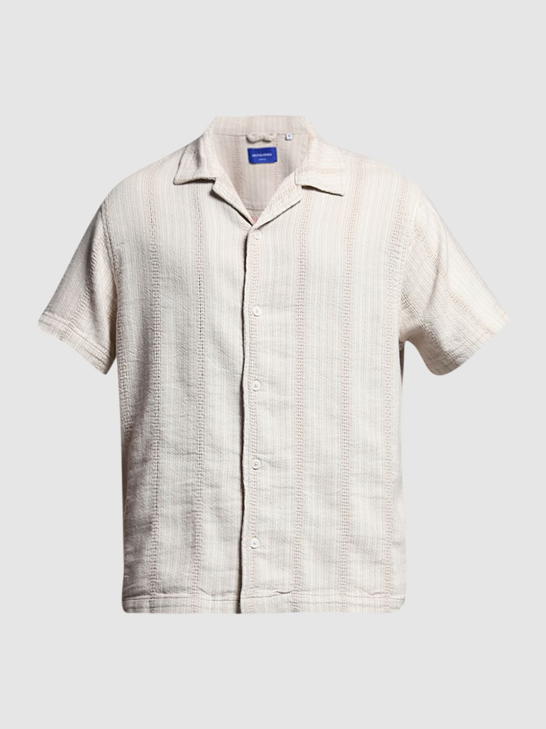 Beige Textured Co-ord Set Cotton Shirt