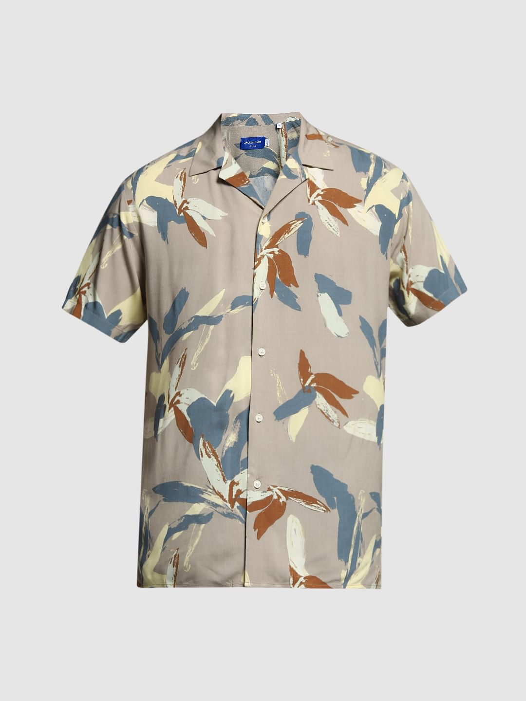 Beige Abstract Print Viscose Shirt