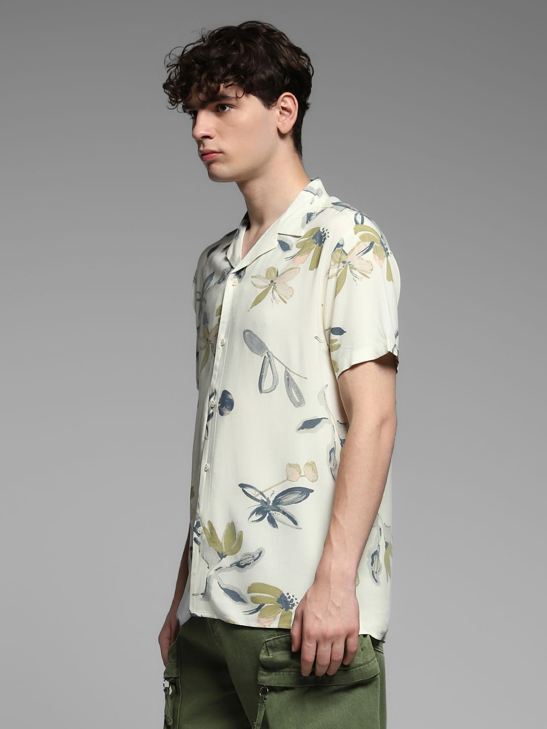 White Abstract Print Viscose Shirt