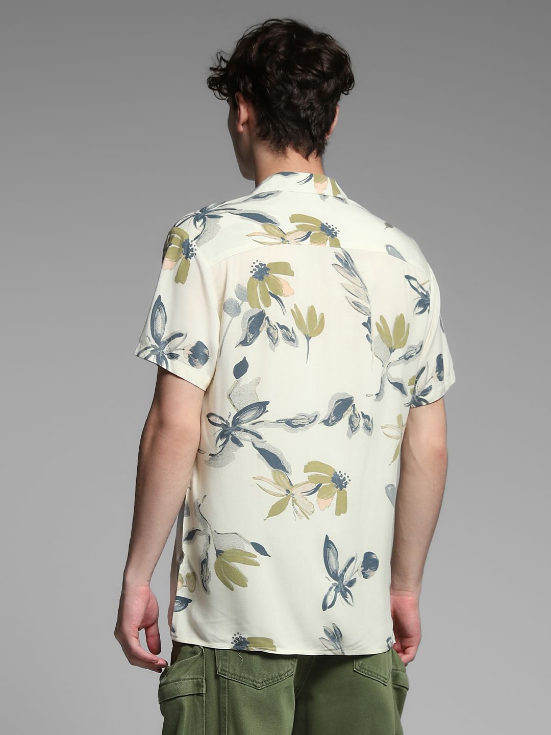 White Abstract Print Viscose Shirt