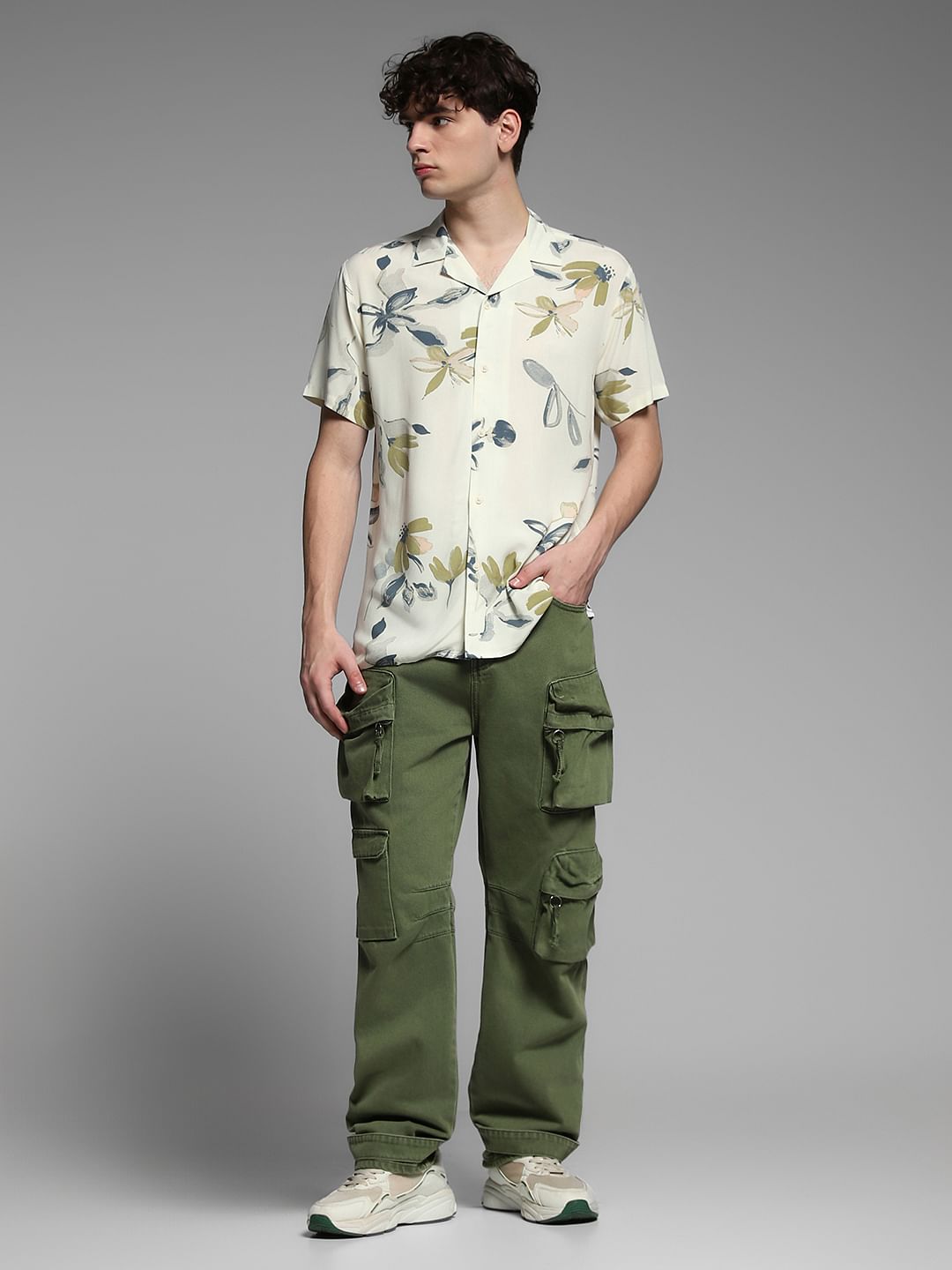 White Abstract Print Viscose Shirt