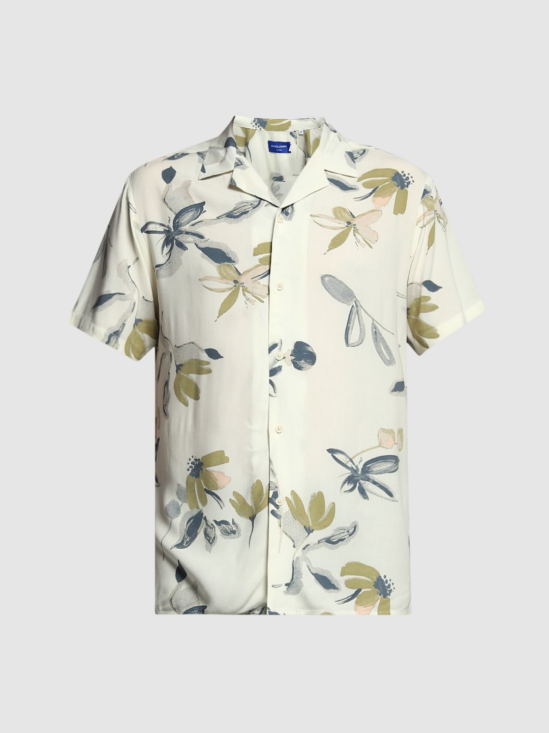 White Abstract Print Viscose Shirt