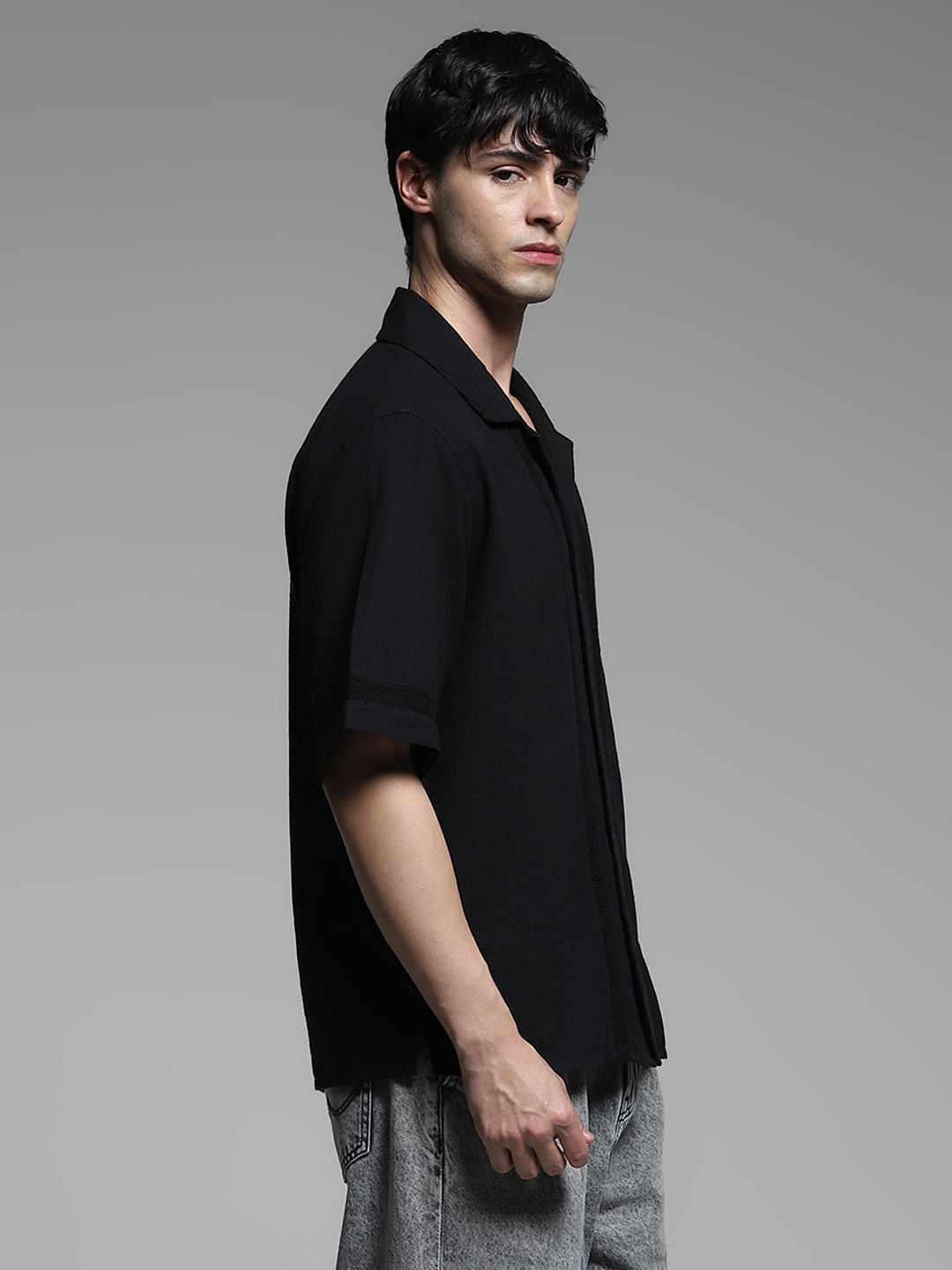 Black Cotton Oversized Shirt