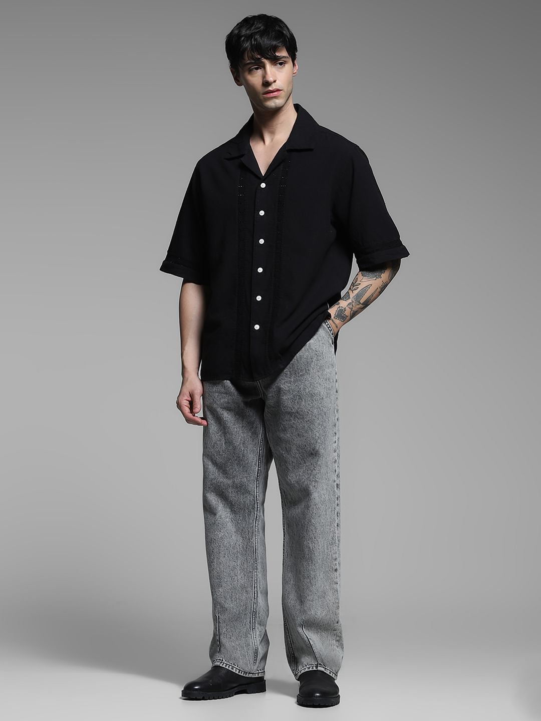 Black Cotton Oversized Shirt