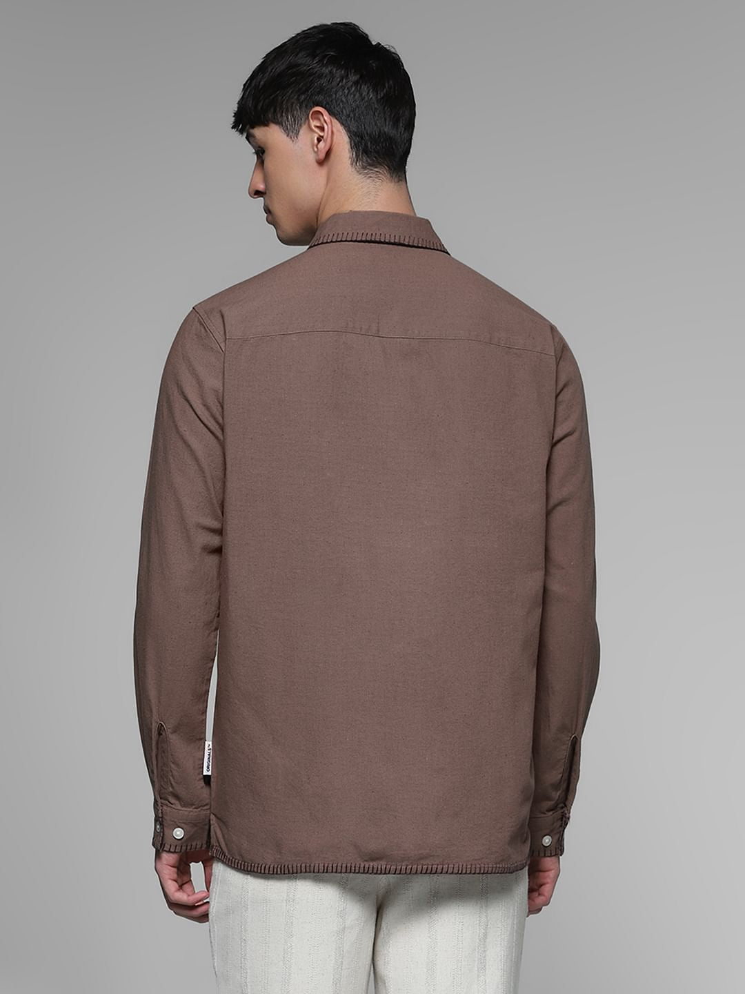 Brown Stitch Detail Cotton Shirt