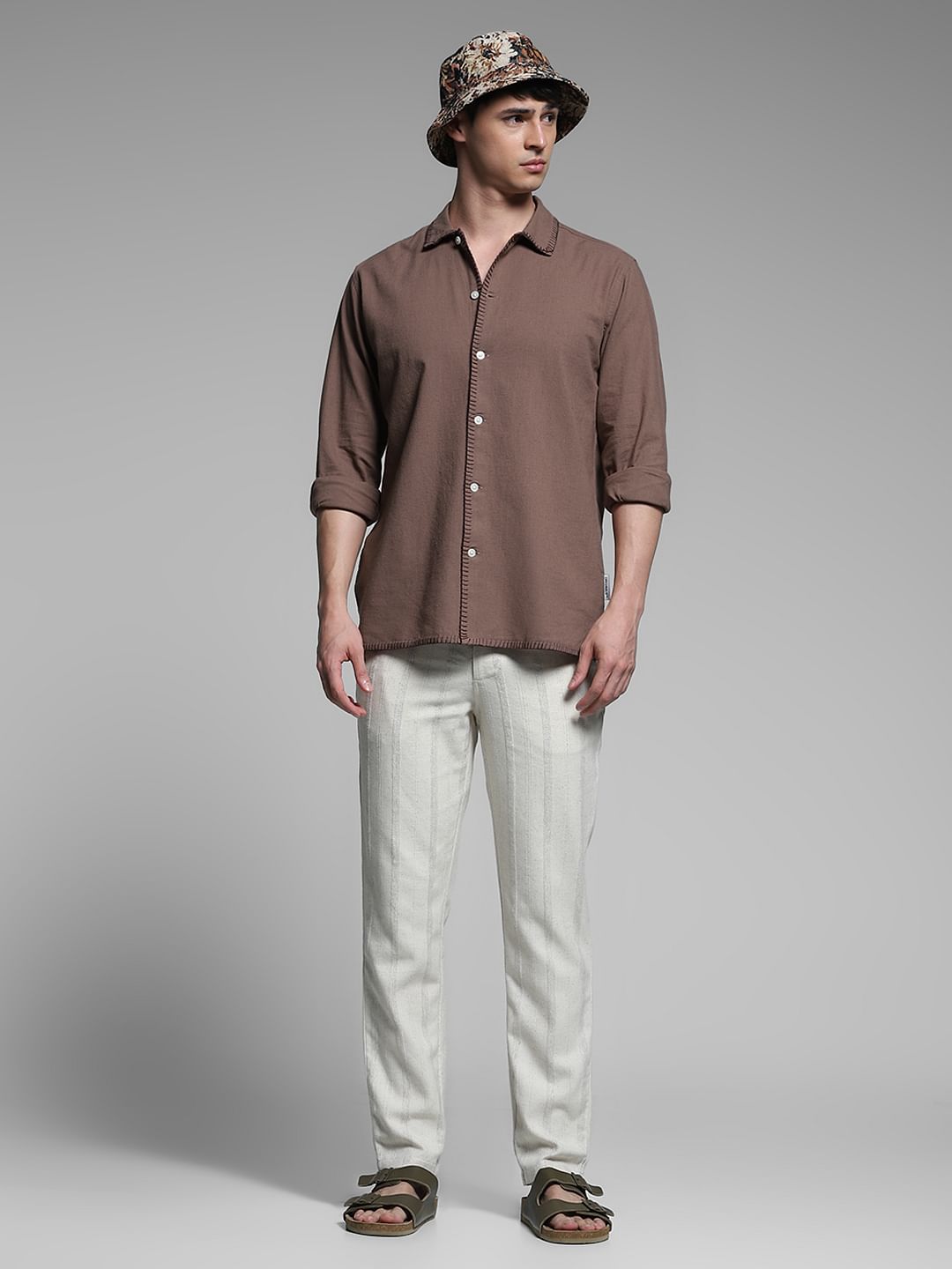 Brown Stitch Detail Cotton Shirt