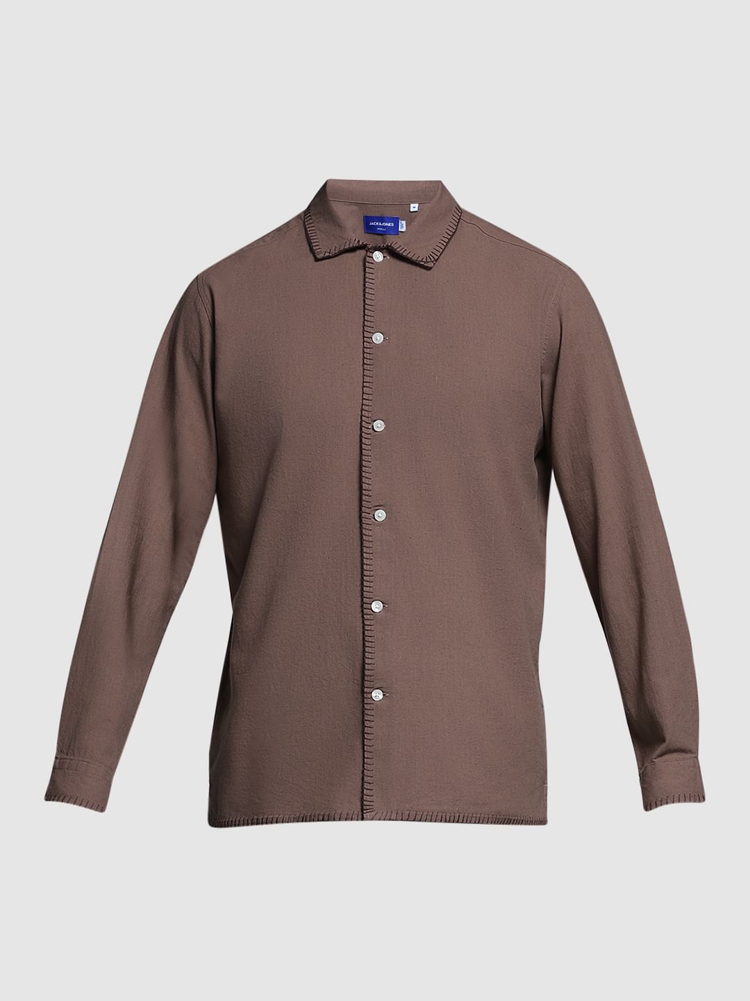 Brown Stitch Detail Cotton Shirt