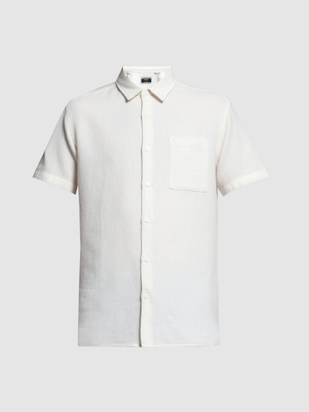 White Waffle Textured Cotton Shirt
