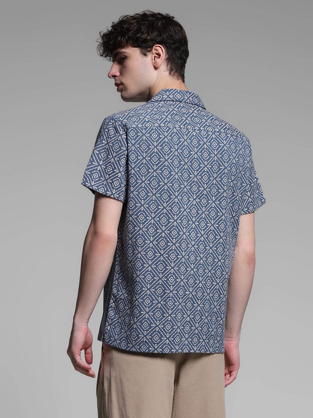 Blue Resort Collar Cotton Shirt