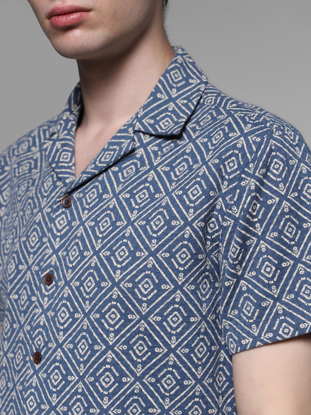 Blue Resort Collar Cotton Shirt