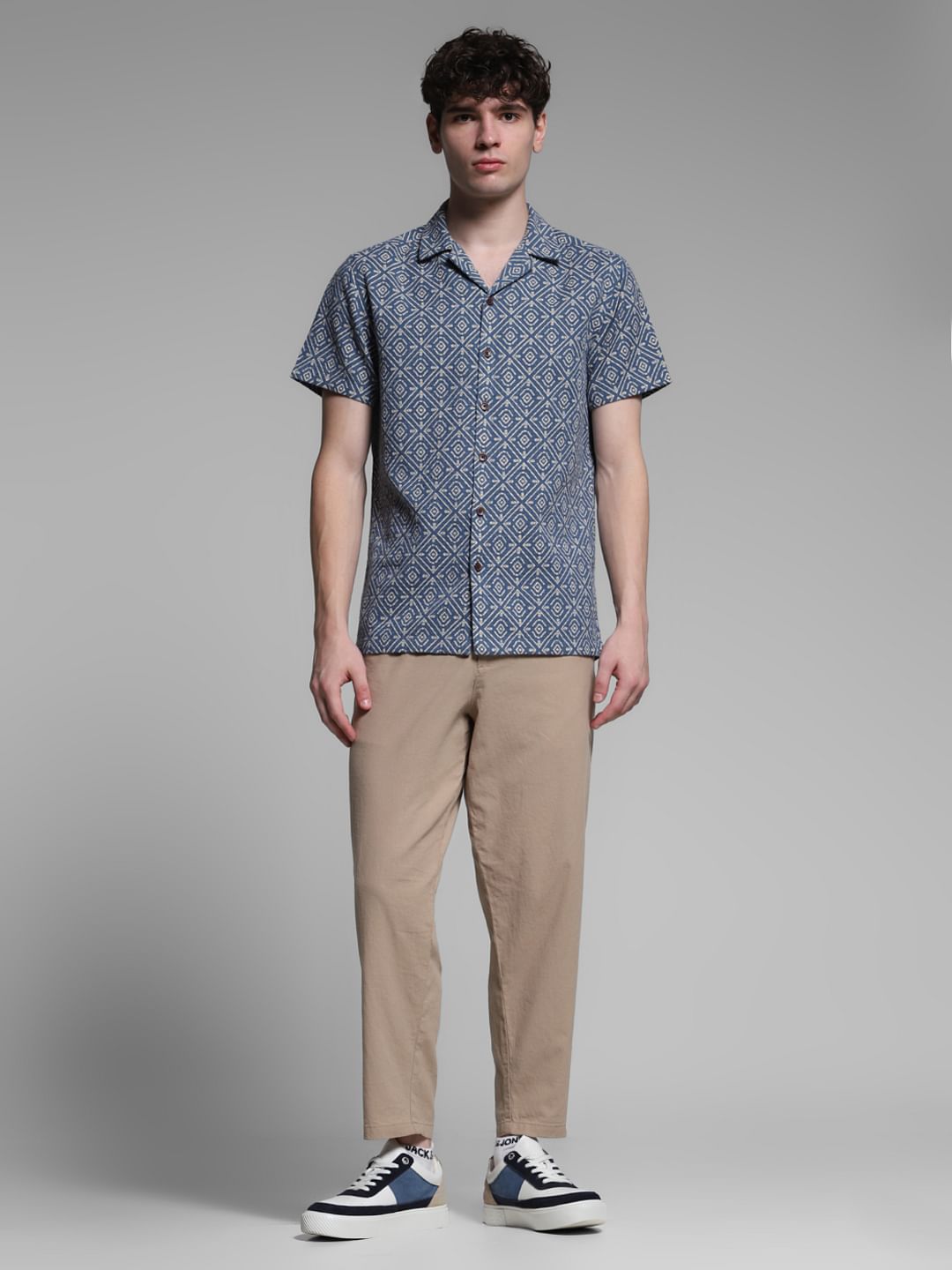 Blue Resort Collar Cotton Shirt