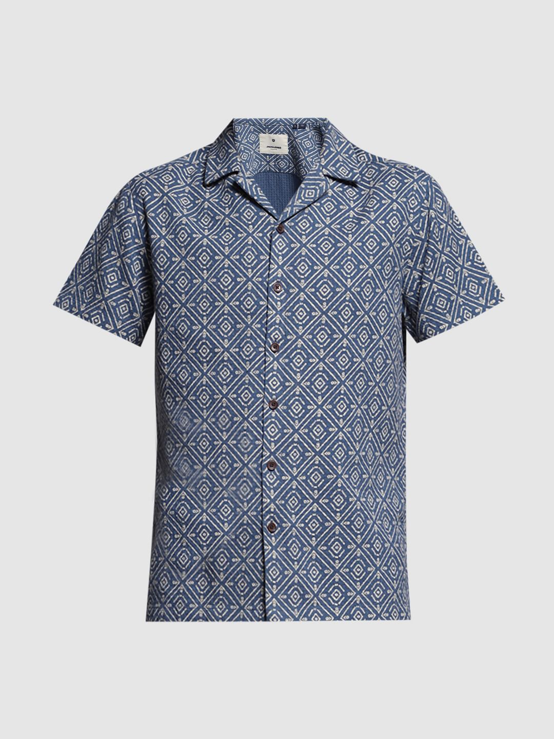 Blue Resort Collar Cotton Shirt