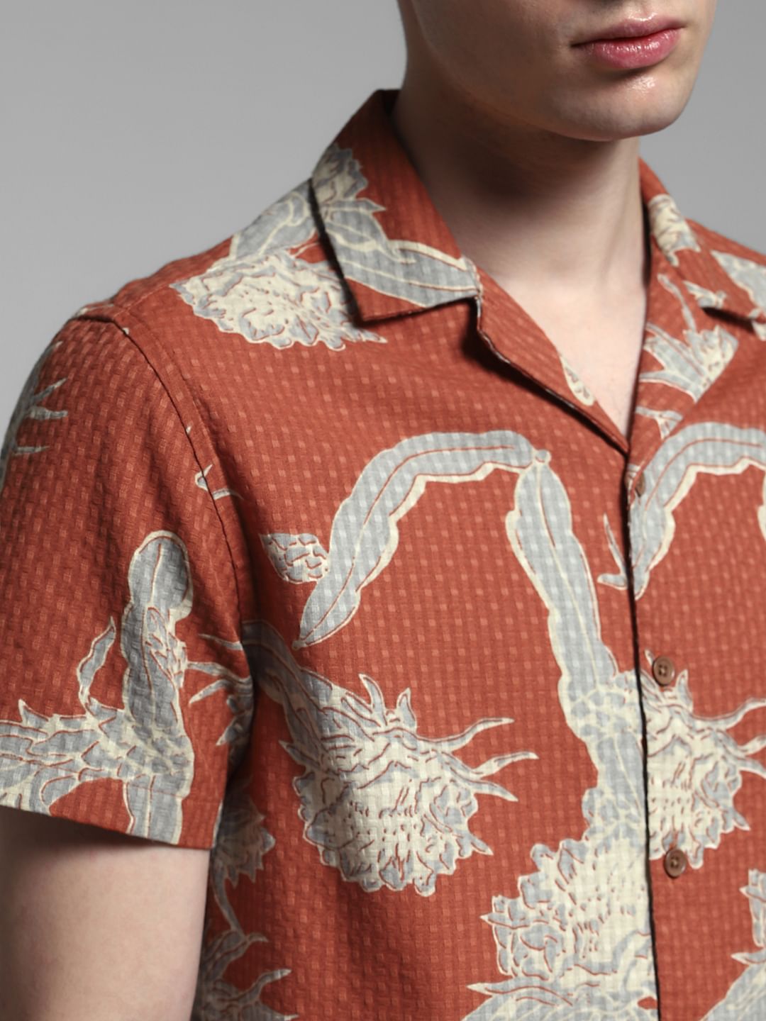 Brown Resort Collar Cotton Shirt