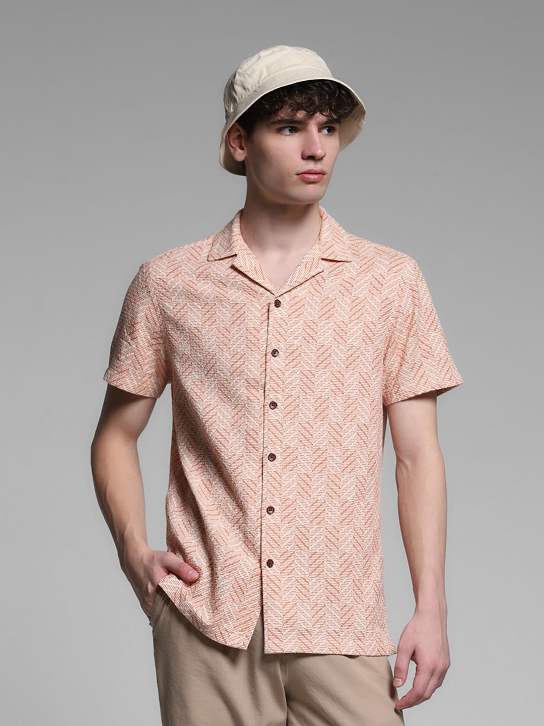 Light Brown Resort Collar Cotton Shirt