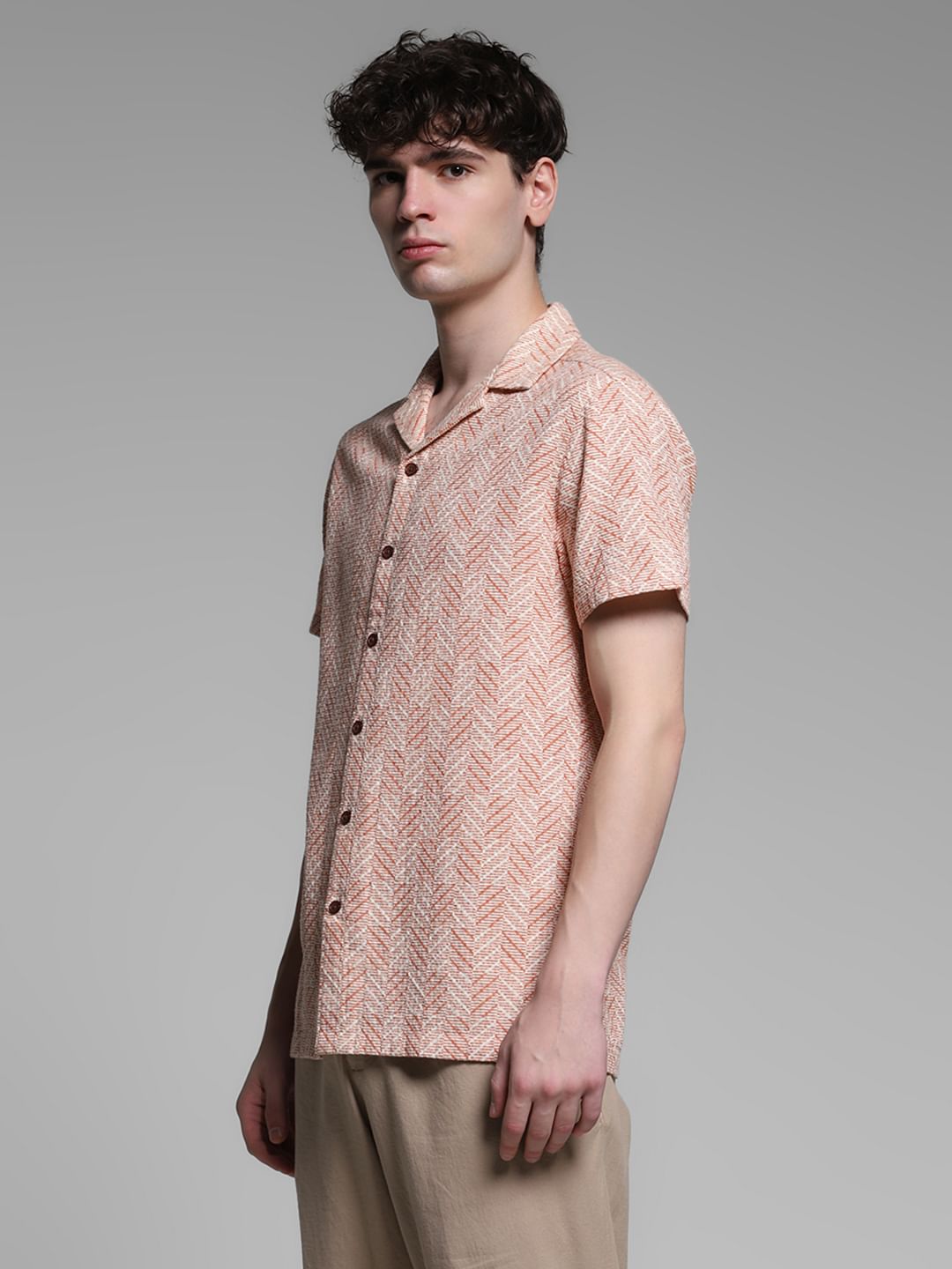 Light Brown Resort Collar Cotton Shirt