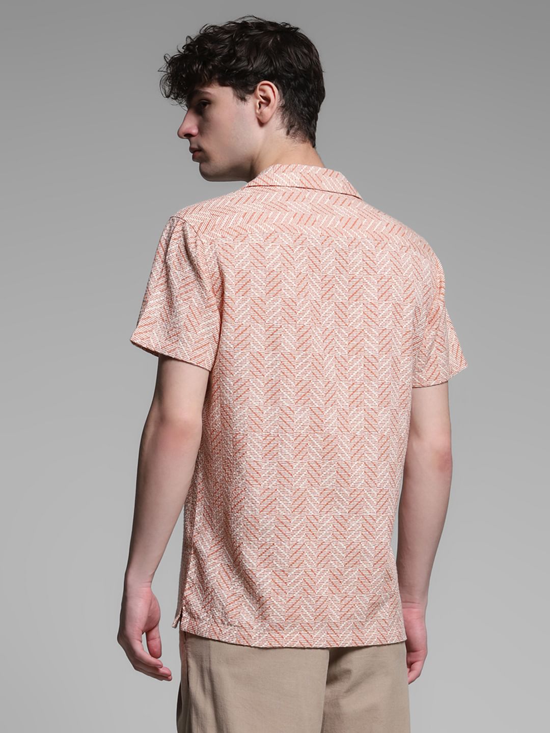 Light Brown Resort Collar Cotton Shirt