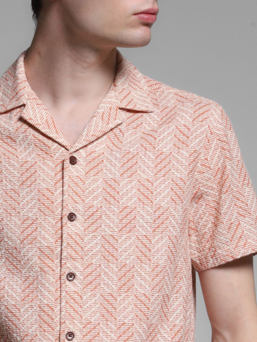 Light Brown Resort Collar Cotton Shirt