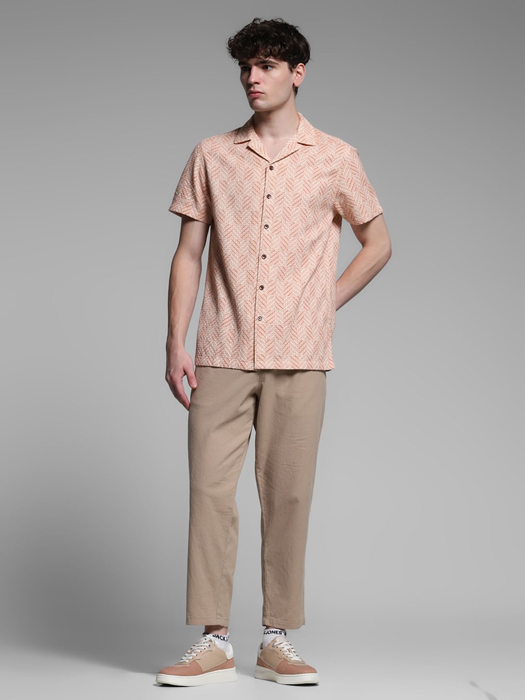 Light Brown Resort Collar Cotton Shirt
