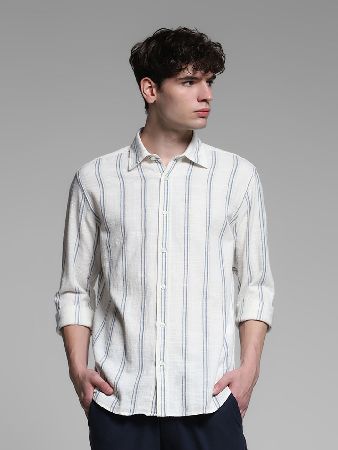 Blue Striped Dobby Cotton Shirt