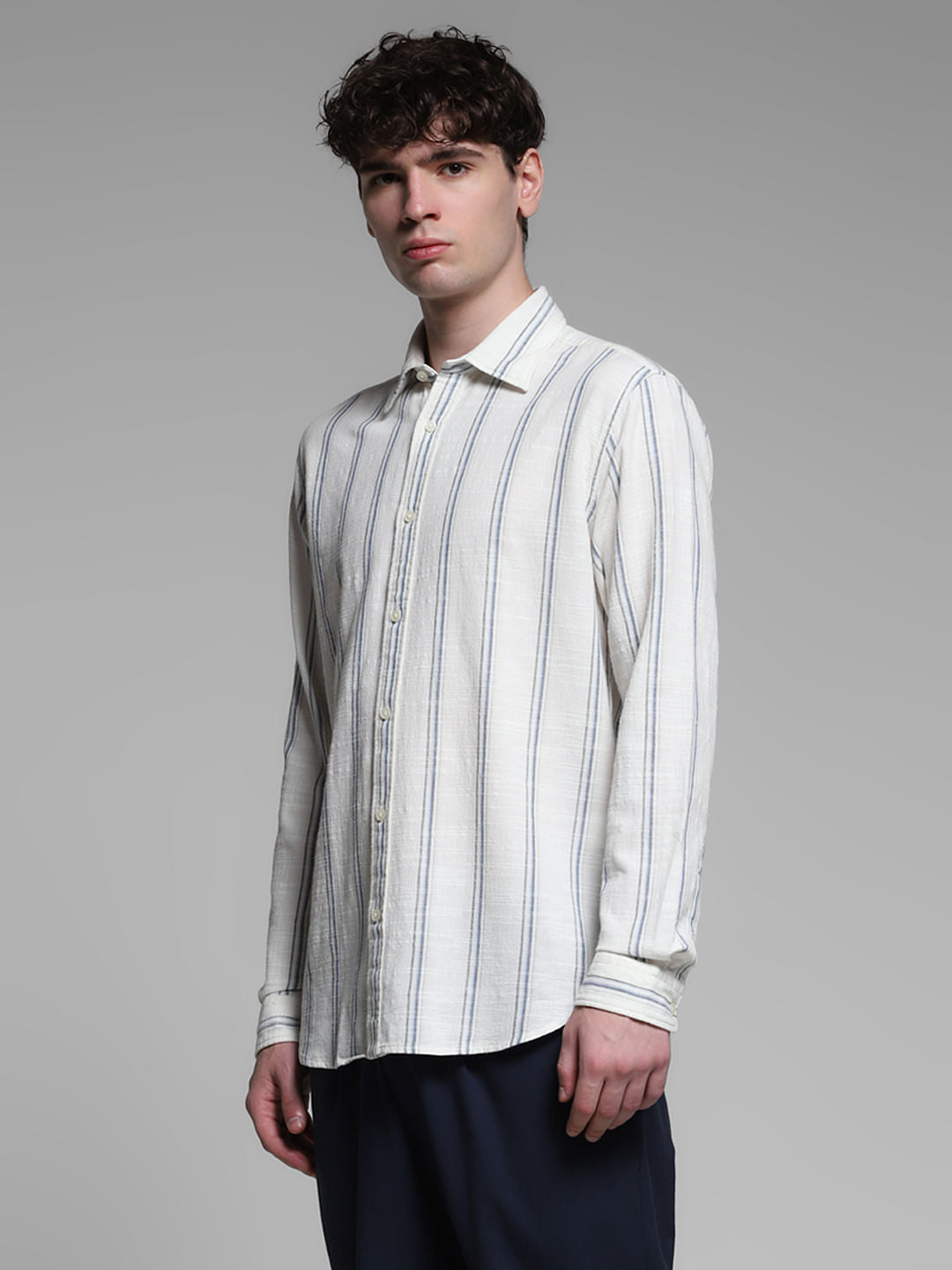 Blue Striped Dobby Cotton Shirt