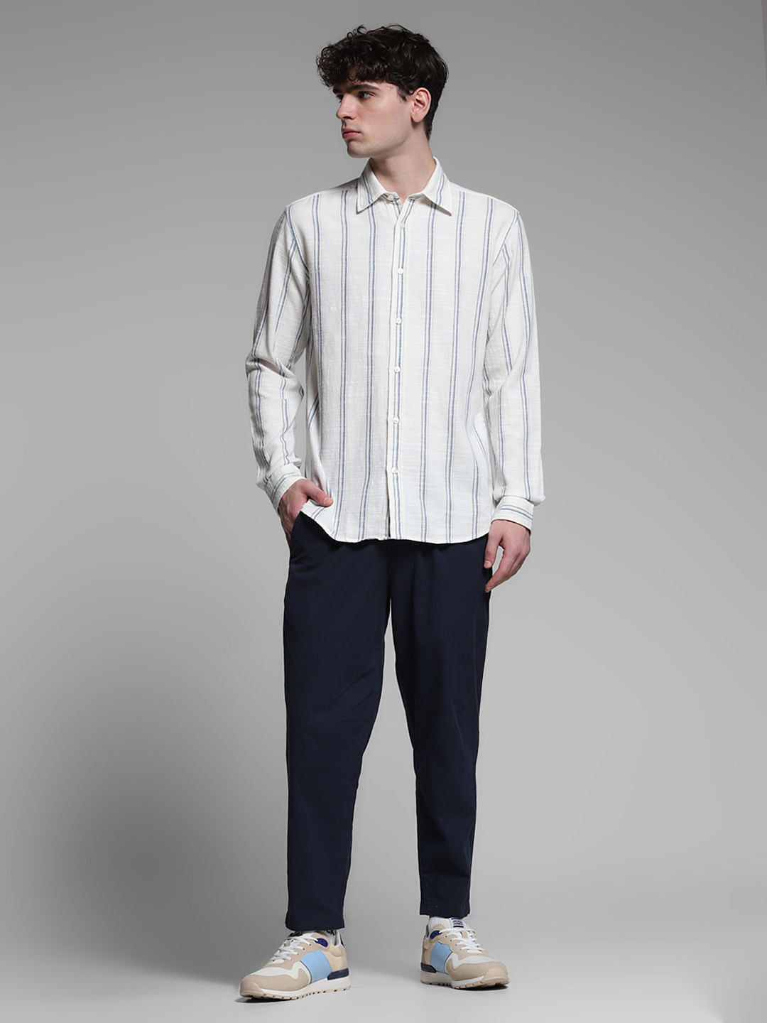 Blue Striped Dobby Cotton Shirt