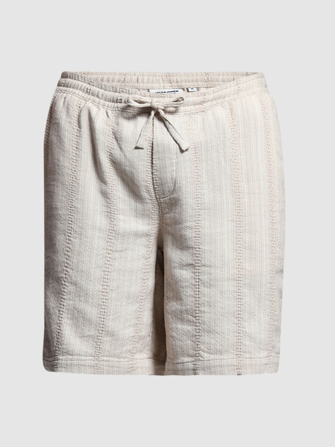 Beige Textured Co-ord Set Cotton Shorts