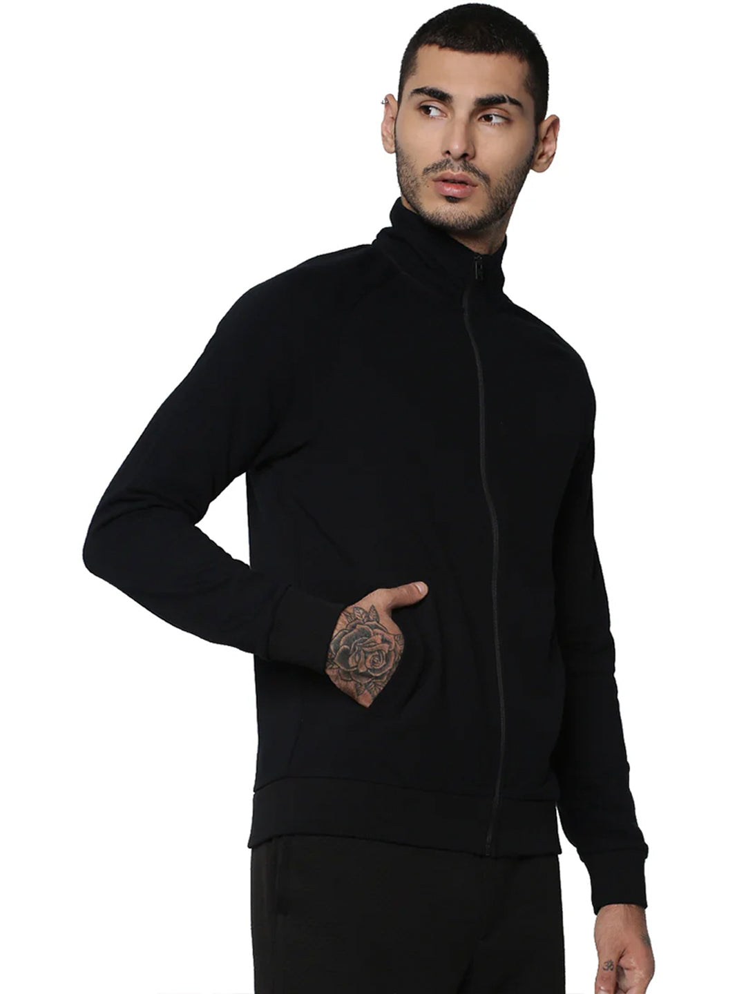 Black High-Neck Zip-Up Jacket