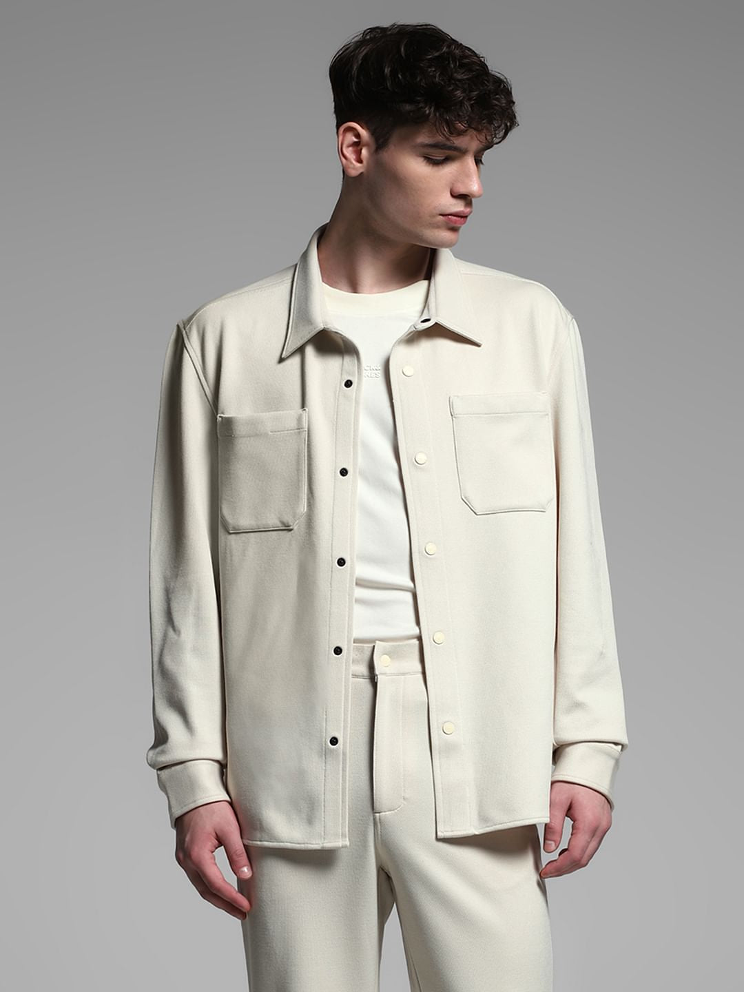 Beige Oversized Co-ord Set Shirt