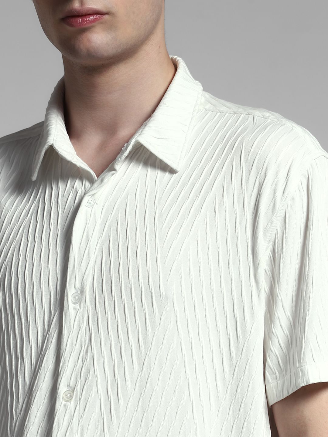 White Stretch Textured Shirt