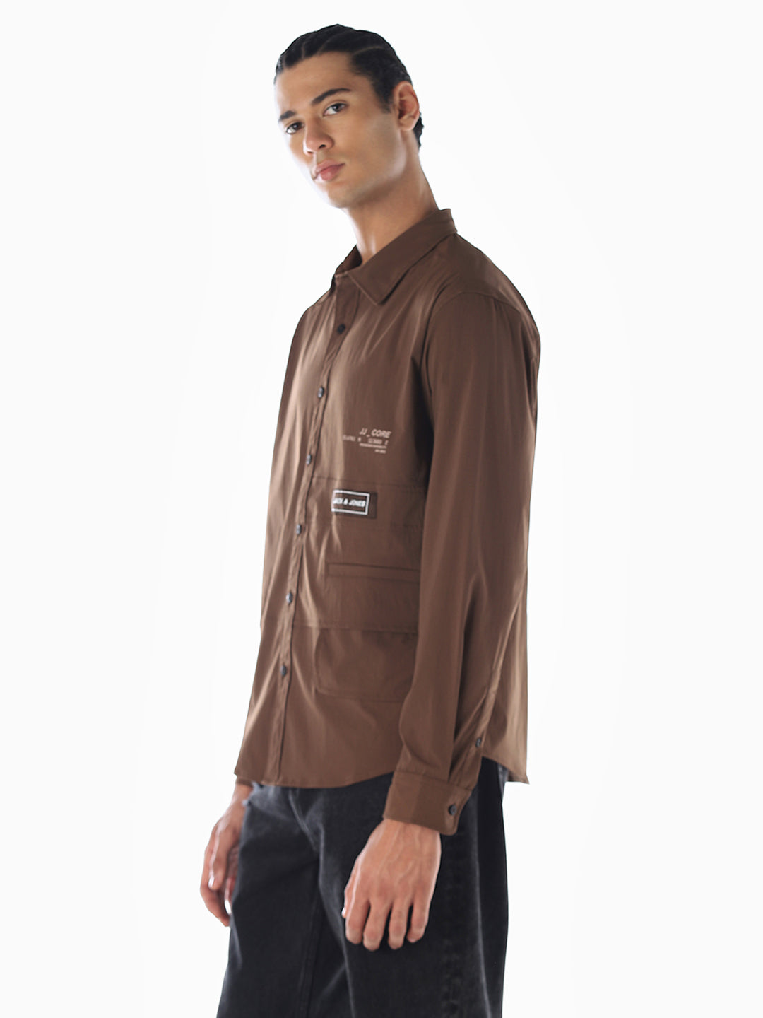 Oversized Printed Shirt - Brown