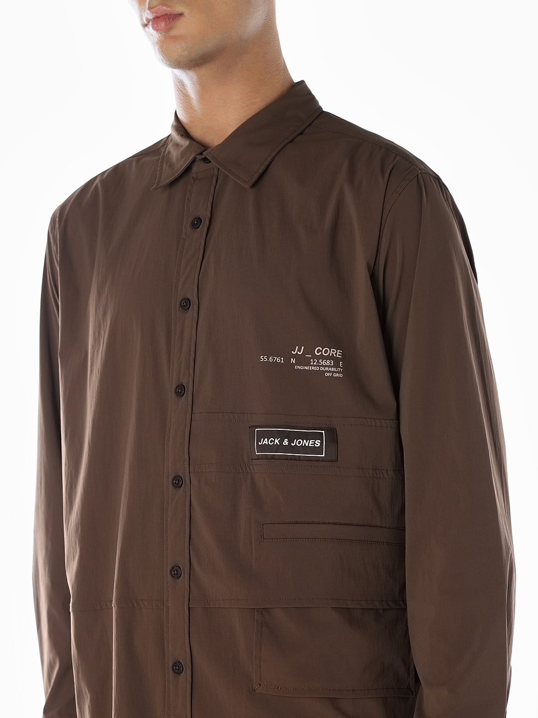 Oversized Printed Shirt - Brown