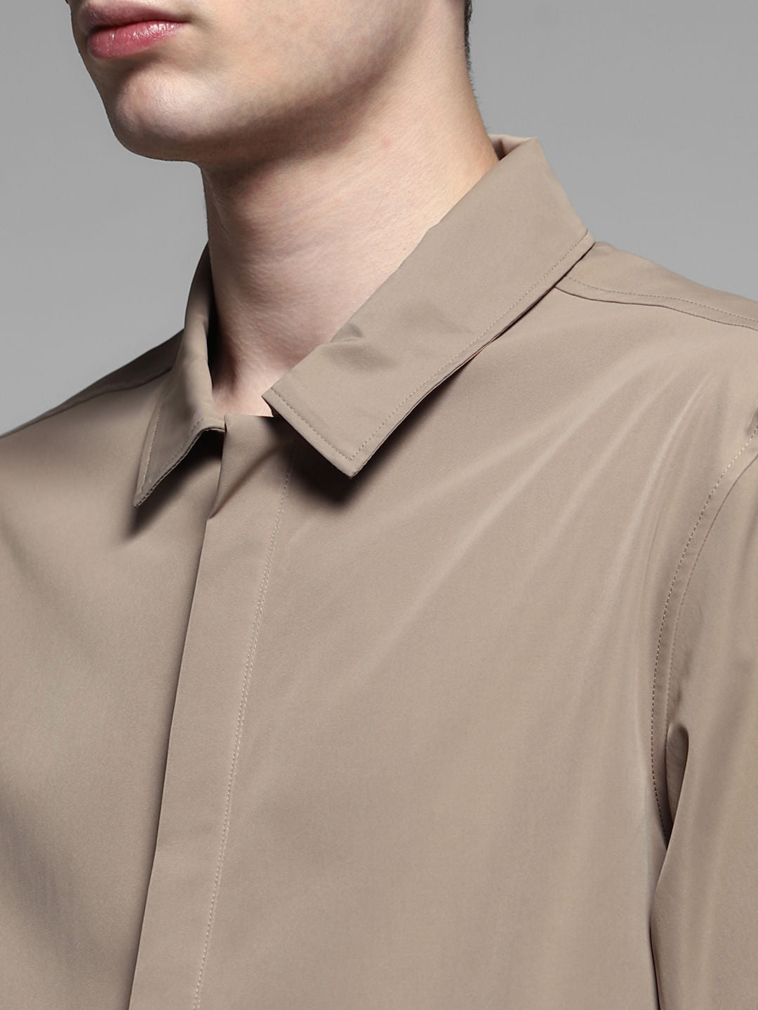 Brown Stretch Oversized Shirt