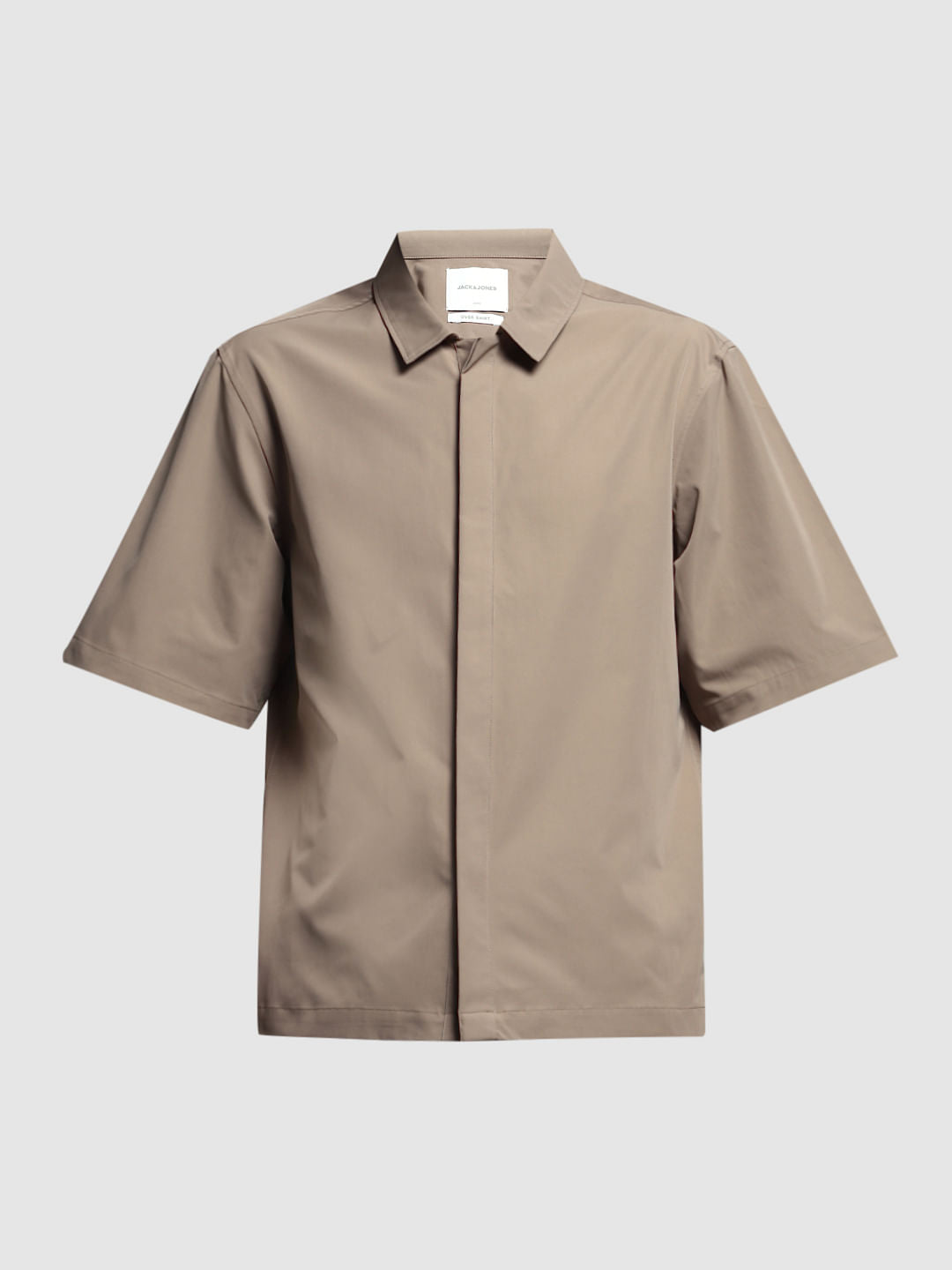 Brown Stretch Oversized Shirt