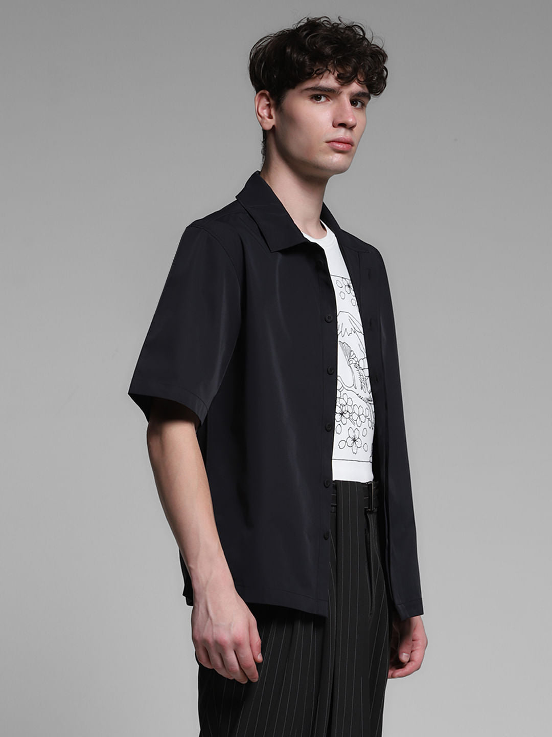 Black Stretch Oversized Shirt