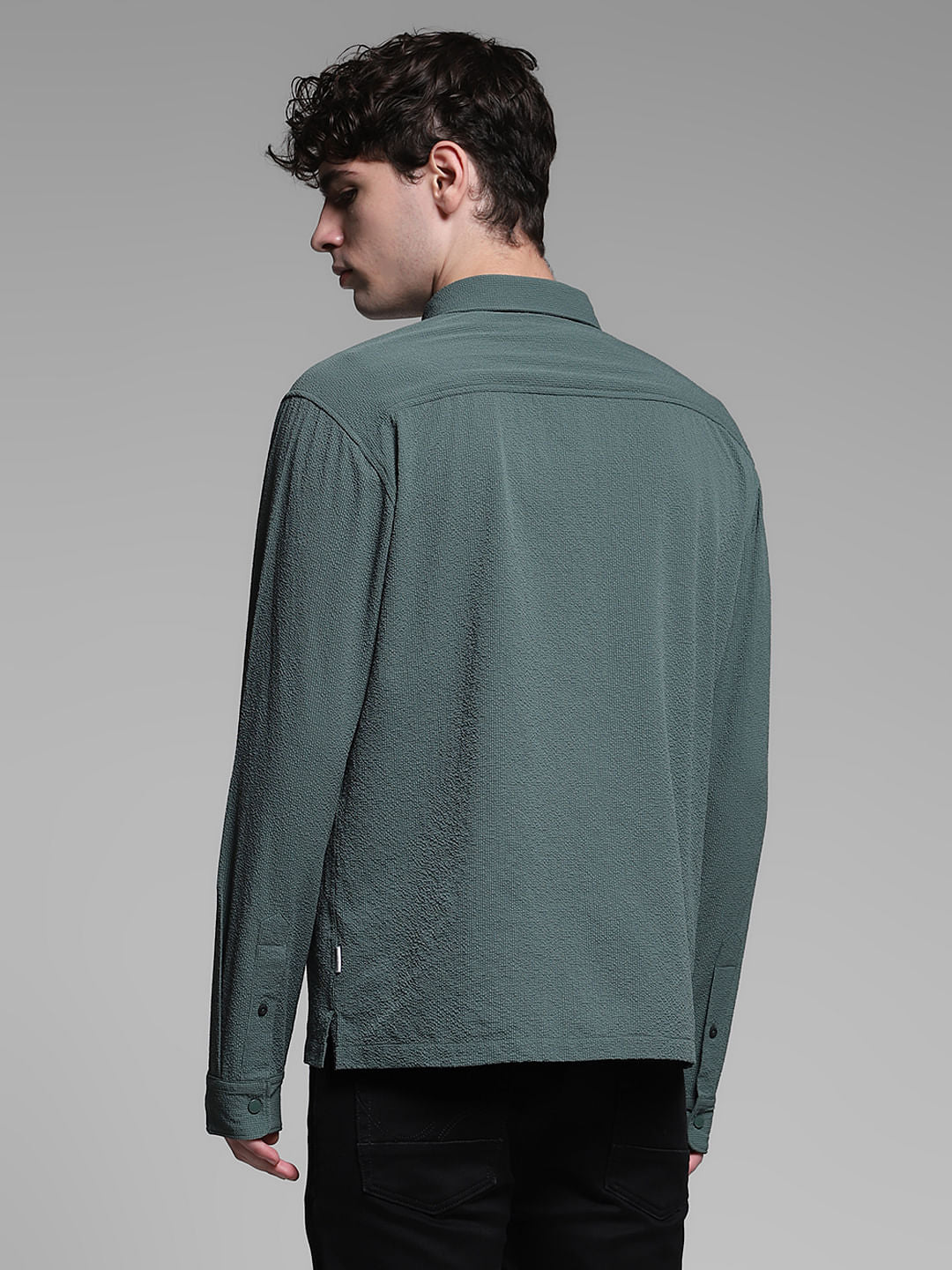 Green Textured Oversized Shirt