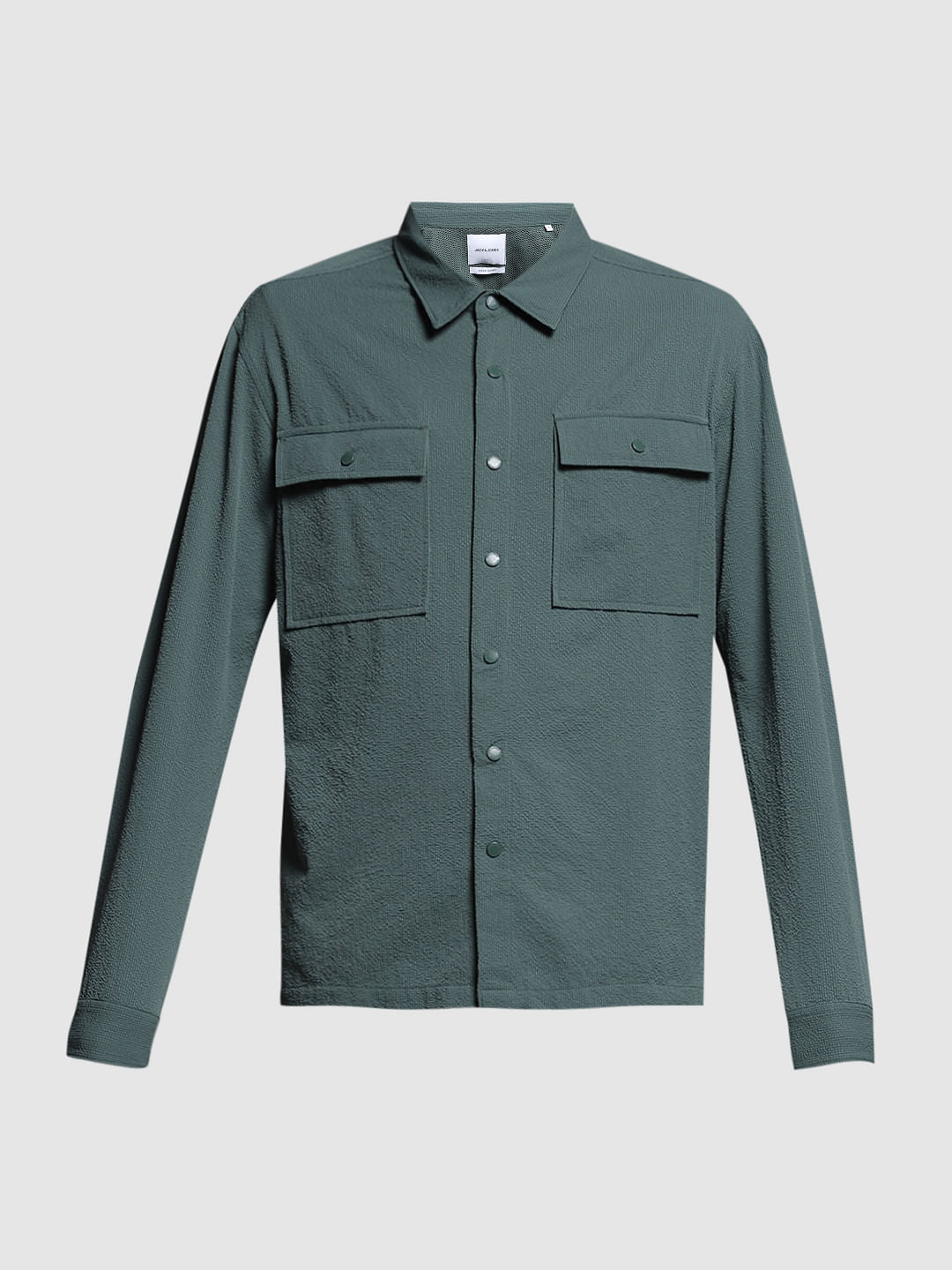 Green Textured Oversized Shirt