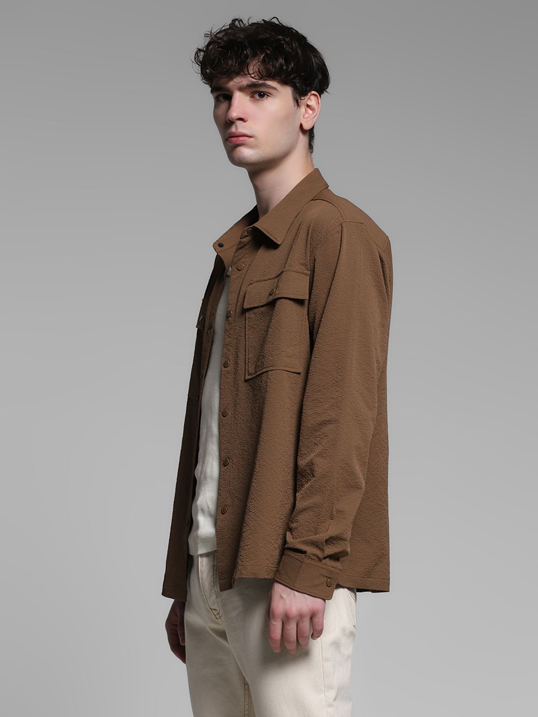 Dark Brown Textured Oversized Shirt