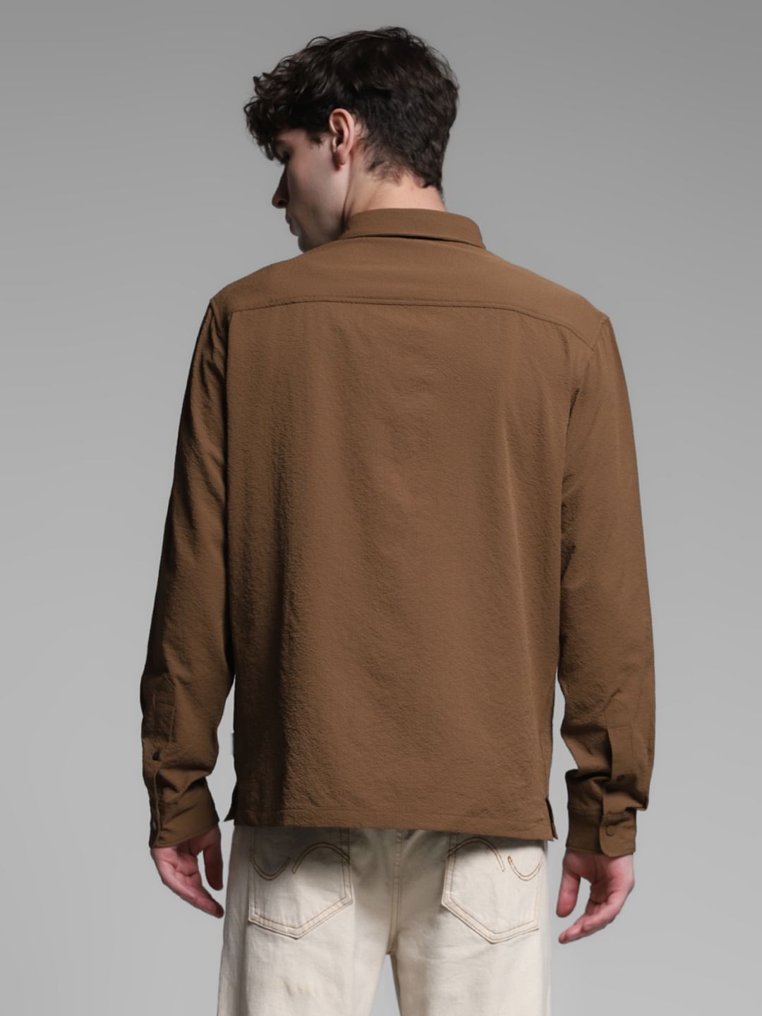 Dark Brown Textured Oversized Shirt