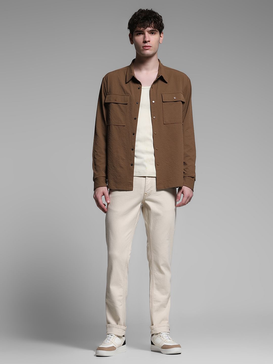 Dark Brown Textured Oversized Shirt