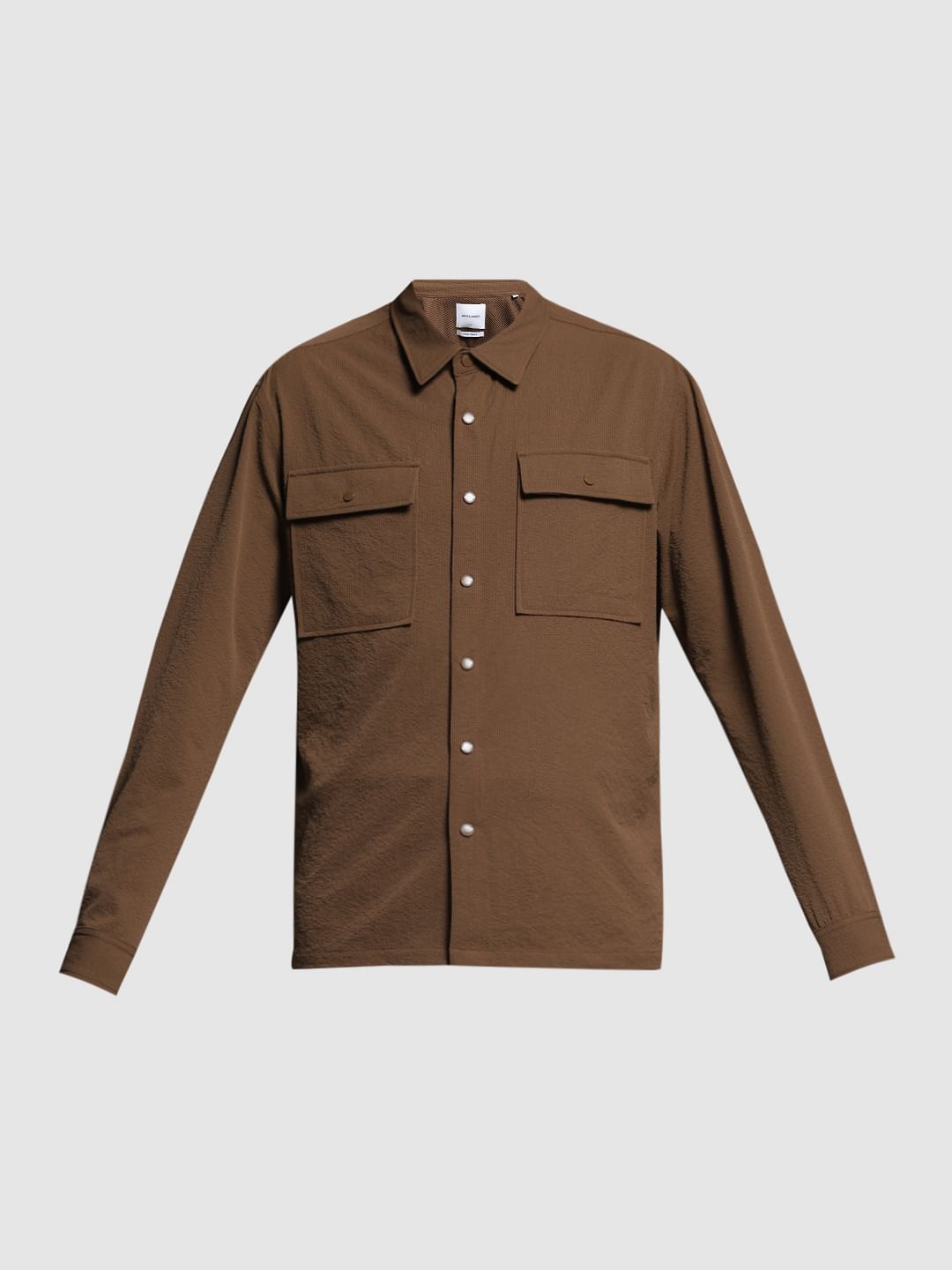Dark Brown Textured Oversized Shirt