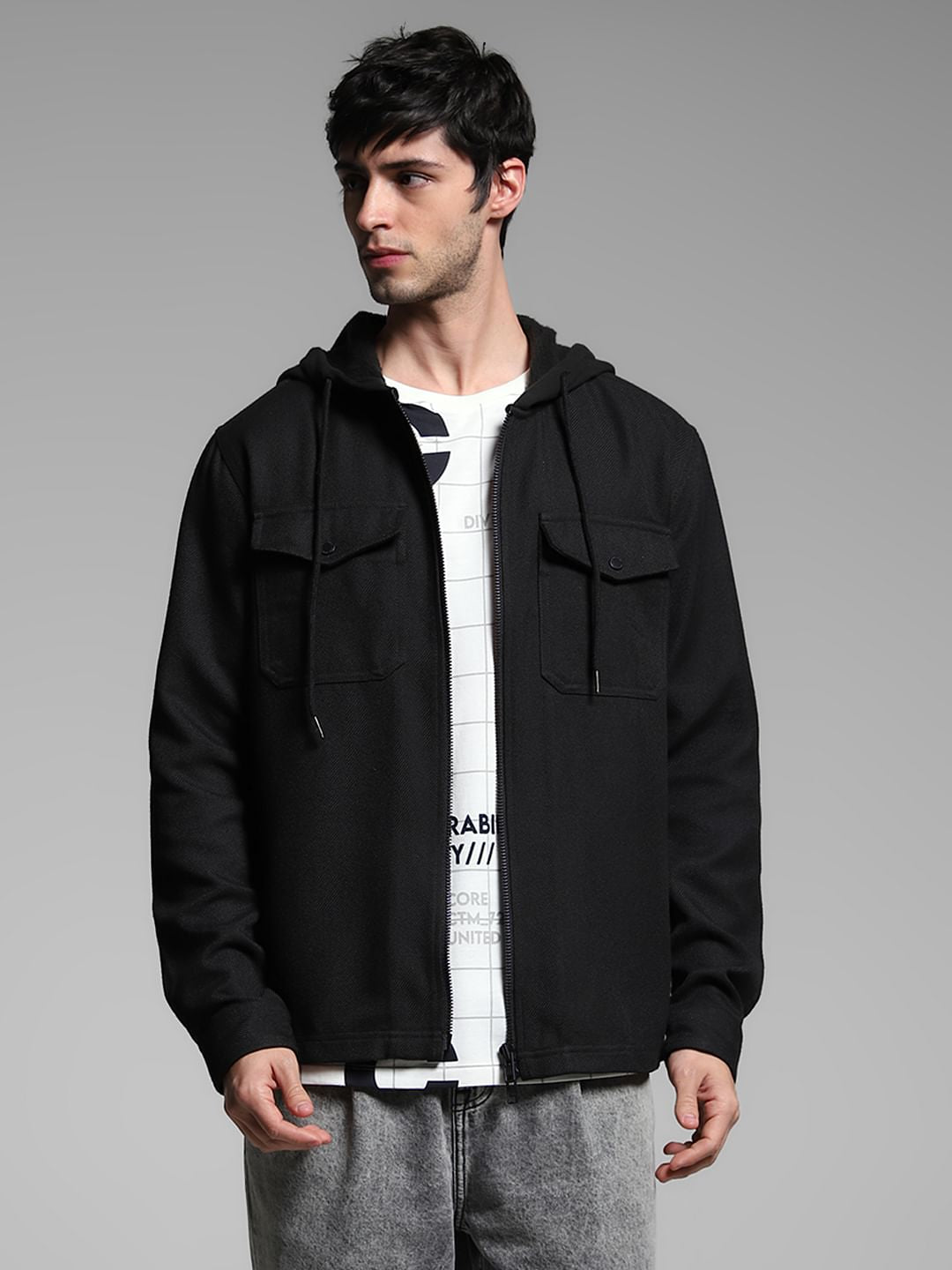 Black Hooded Oversized Cotton Shirt