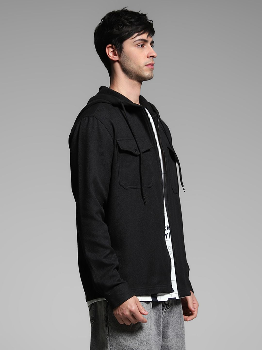 Black Hooded Oversized Cotton Shirt