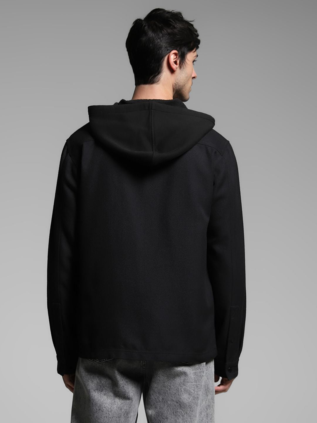 Black Hooded Oversized Cotton Shirt